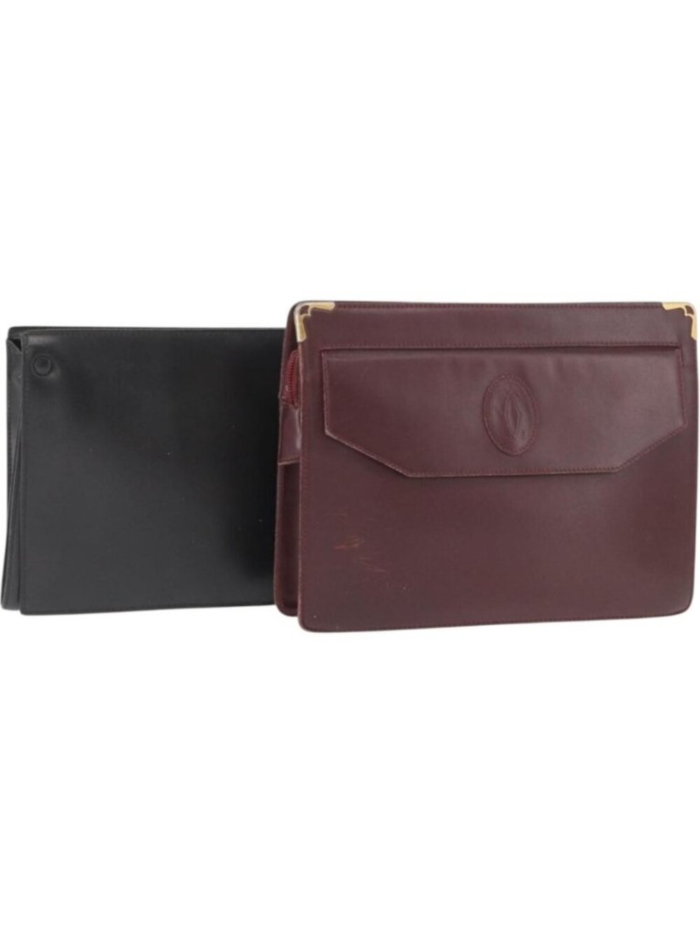 CARTIER Clutch Bag Leather 2 Set Black Bordeaux